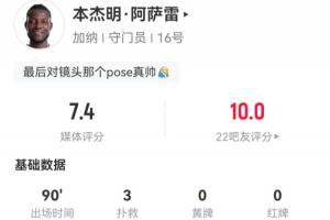 加纳门将身价仅10万欧,全场贡献3次扑救助球队逼平首发7亿英格兰配图