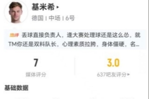 基米希本场0射0关键传球 6长传2成功+8对抗5成功+3造犯规 获7分配图