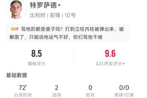 完美发挥!特罗萨德本场数据:打入2球,4次关键传球,1次中柱配图