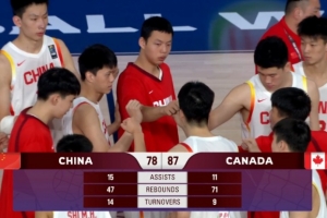 篮板被抢爆了!中国U17男篮前场篮板12-35!总篮板输加拿大24个!配图