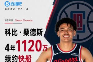 Shams:科比·桑德斯4年1120万续约快船 场均19.9分钟拿下7.3分配图