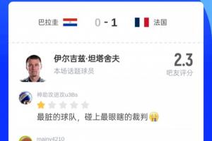2.3分!吧友点评法国vs巴拉圭主裁:最脏的球队 碰上最眼瞎的裁判配图