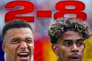 悬殊2-8!姆巴佩vs亚马尔战绩:10战仅2胜,5次单场淘汰赛全败配图